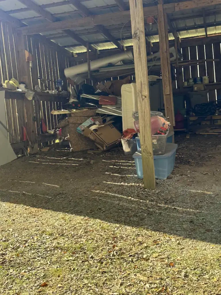 Before photo of a barn cleanout in Fayetteville, TN with unwanted items before removal